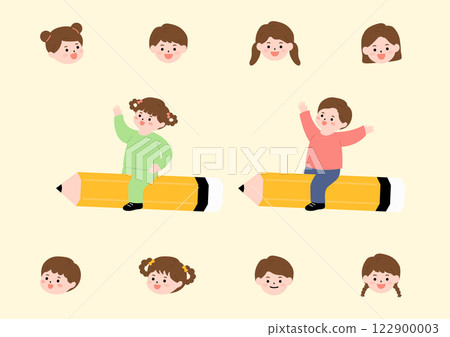 Vector illustration of cute elementary school students. 122900003