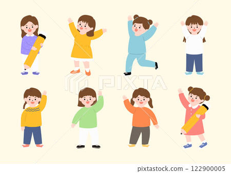 Vector illustration of cute elementary school students. 122900005