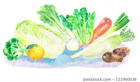 Watercolor illustration of various winter vegetables 122900036