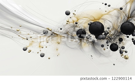 Abstract paint drops mixed on white background with swirls and stains. Non-mixing fluids pattern. Generative AI 122900114