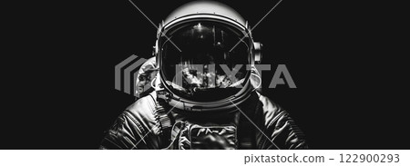 Portrait of astronaut floating in space. Front view on spacesuit technology. Generative AI 122900293