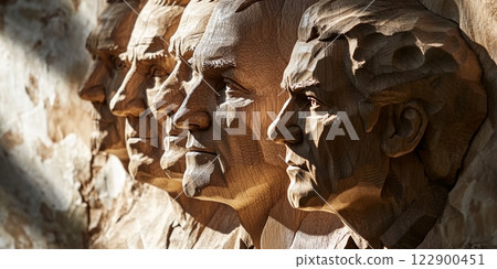 Wooden bas relief representing american presidents for president's day celebration 122900451