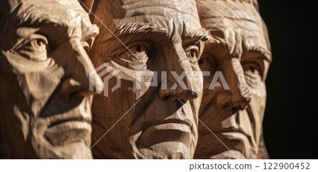 Wooden sculptures representing american presidents for president's day celebration 122900452