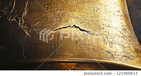 Close up of cracked liberty bell showing its inscription and damage 122900613
