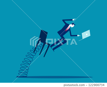 An office worker getting ejected from his seat. Business ejectable seat vector flat style 122900734