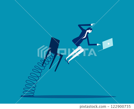 An office worker getting ejected from his seat. Business ejectable seat vector flat style 122900735