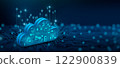 Cloud computing technology internet on Converging point of circuit with Abstract blue background. Cloud Computing, Cloud Technology, Cloud Service, Cloud Storage Concept. 3D illustration. 122900839