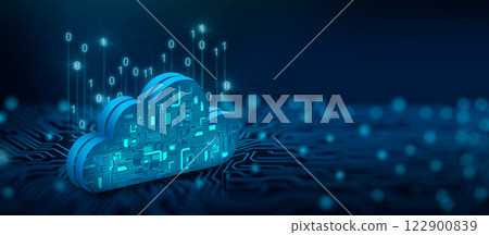 Cloud computing technology internet on Converging point of circuit with Abstract blue background. Cloud Computing, Cloud Technology, Cloud Service, Cloud Storage Concept. 3D illustration. Cloud computing technology internet on Converging point of circuit with Abstract blue background. Cloud Computing, Cloud Technology, Cloud Service, Cloud Storage Concept. 3D illustration. 122900839