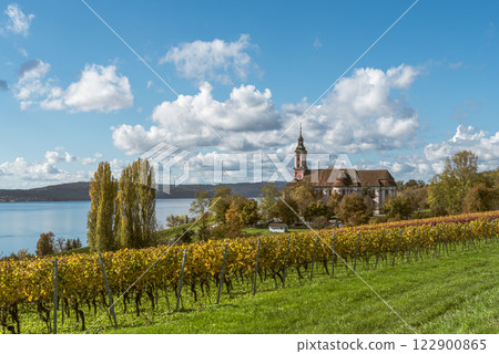 Pilgrimage church Birnau on Lake Constance with vineyards in autumn, Germany 122900865