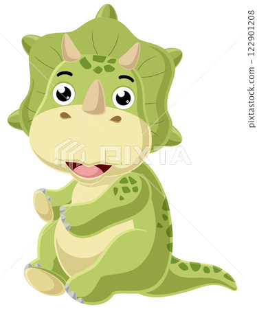 Cartoon little triceratops sitting on white background 122901208