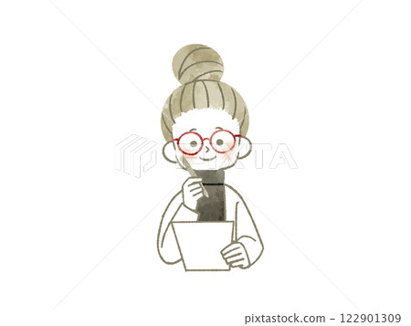 Woman holding a document and a pen - watercolor Woman holding a document and a pen - watercolor 122901309