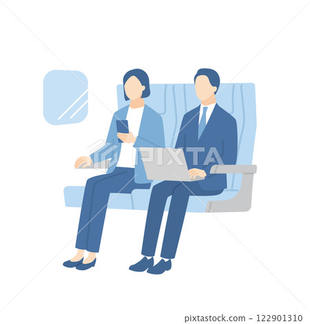 Business people sitting in train or airplane seats 122901310