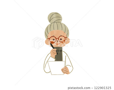 Woman holding a document and a pen - gouache 122901325
