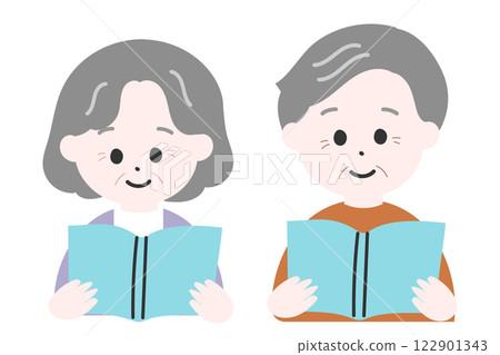 Elderly men and women reading books side by side, elderly couple, retirement, hobby, lifelong learning 122901343