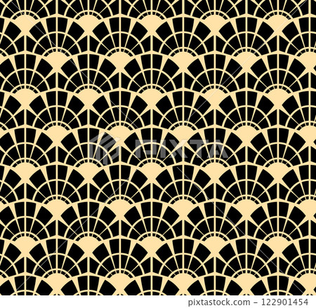 Abstract geometric pattern. A seamless vector background. Golden and black ornament. Graphic modern pattern. Simple lattice graphic design Abstract geometric pattern. A seamless vector background. Golden and black ornament. Graphic modern pattern. Simple lattice graphic design 122901454