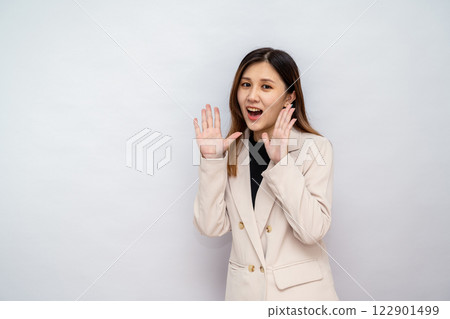 Confident female businesswoman with big thumb, proactive professional woman, commercial success and dynamic image Confident female businesswoman with big thumb, proactive professional woman, commercial success and dynamic image 122901499