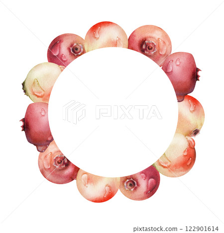 Lingonberry cranberry hand drawn in watercolor, group of scattered ripe forest berry, dew drops, bearberry teaberry. Wreath frame isolated illustration. Restaurant, dessert cafe menu, farmers market Lingonberry cranberry hand drawn in watercolor, group of scattered ripe forest berry, dew drops, bearberry teaberry. Wreath frame isolated illustration. Restaurant, dessert cafe menu, farmers market 122901614