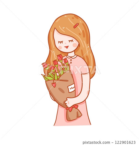 woman with a bouquet of flowers woman with a bouquet of flowers 122901623