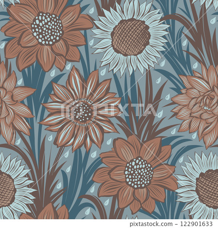 Vector seamless pattern with various autumn flowers in the garden Vector seamless pattern with various autumn flowers in the garden 122901633