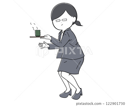 A female office worker with glasses offering tea 122901730