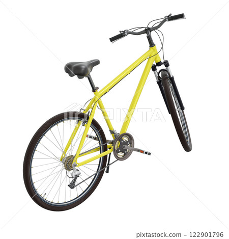 Yellow bicycle standing on kickstand Yellow bicycle standing on kickstand 122901796