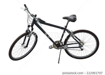 Black bicycle standing on kickstand Black bicycle standing on kickstand 122901797