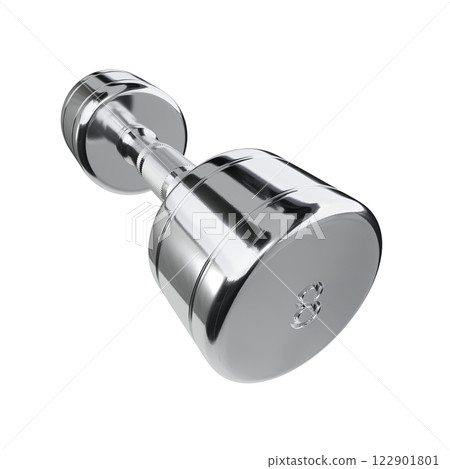 Round Chrome Dumbbell with number 8, weightlifting gym equipment wide angle view Round Chrome Dumbbell with number 8, weightlifting gym equipment wide angle view 122901801