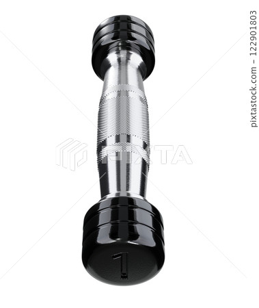 Round Chrome Dumbbell with number 1, weightlifting gym equipment top view 122901803
