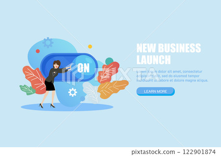 Business women turn on switch. New business launch. 122901874