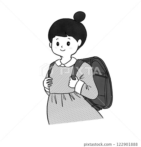 小學女孩背著書包 122901888