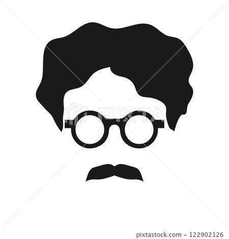 Male with mustache wearing eyeglasses. Abstract minimalist vector icon. Haircut, glasses and moustache. Faceless portrait of a male face in eyeglasses Male with mustache wearing eyeglasses. Abstract minimalist vector icon. Haircut, glasses and moustache. Faceless portrait of a male face in eyeglasses 122902126
