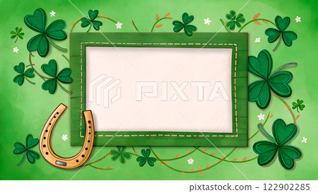 Bright luminous green background decorated with shamrock clover trefoil at bottom. Frame with copy space. St. Patrick's Day Bright luminous green background decorated with shamrock clover trefoil at bottom. Frame with copy space. St. Patrick's Day 122902285