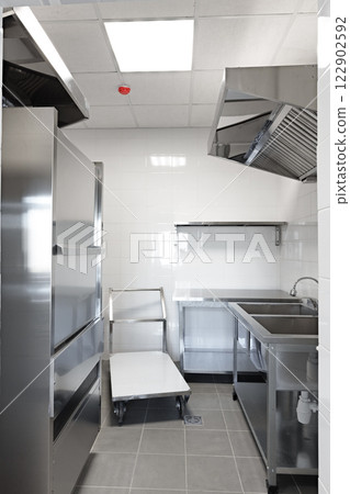 Modern kitchen space featuring stainless steel appliances and professional-grade equipment for culinary activities Modern kitchen space featuring stainless steel appliances and professional-grade equipment for culinary activities 122902592