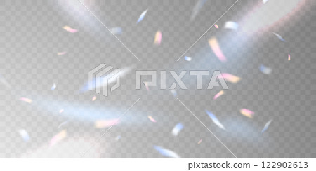 Light effect and zigzag ribbon falling from above on a beam of light, tinsel vector 122902613