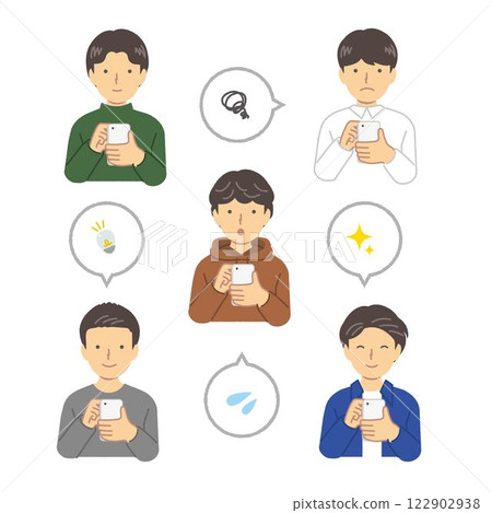 Illustration set of a man using a smartphone Illustration set of a man using a smartphone 122902938