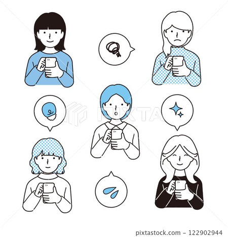 Illustration set of a woman using a smartphone 122902944