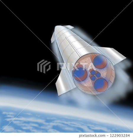 Hand-drawn illustration of the latest space rocket flying in space Hand-drawn illustration of the latest space rocket flying in space 122903284