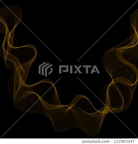 Gold Smoky abstract wave on a black background. Vector design element. If Template for advertisement, banner, brochure, screen saver. Eps 10 Gold Smoky abstract wave on a black background. Vector design element. If Template for advertisement, banner, brochure, screen saver. Eps 10 122903347