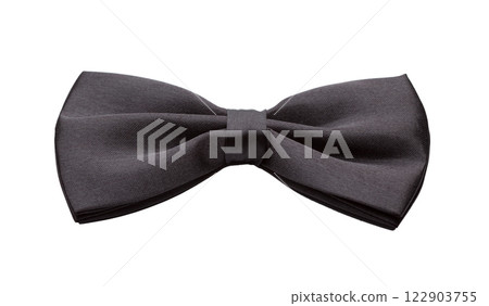 Black satin bow tie, formal dress code necktie accessory 122903755