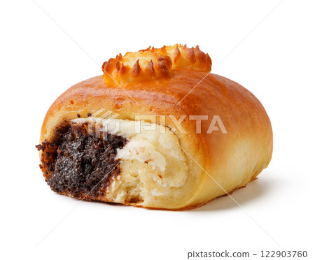 Baked pastry filled with cream and chocolate, showcasing delicious layers and golden crust 122903760