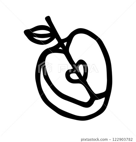 Apple half doodle icon hand drawn with black line in freehand style Apple half doodle icon hand drawn with black line in freehand style 122903782