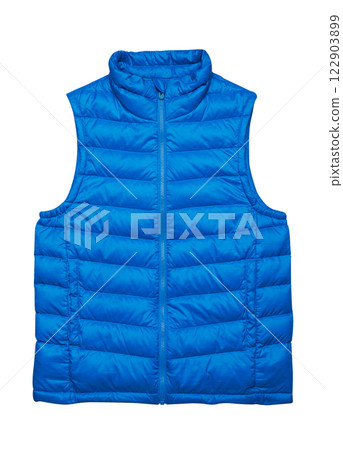 Blue warm sport puffer vest on white Blue warm sport puffer vest on white 122903899
