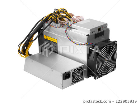 Cryptocurrency mining farm for bitcoin and altcoins mining. Isolated on white Cryptocurrency mining farm for bitcoin and altcoins mining. Isolated on white 122903939
