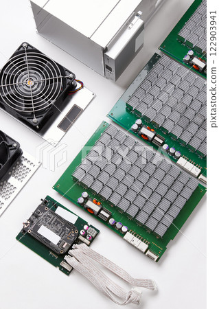 Cryptocurrency mining farm for bitcoin and altcoins mining. Repair. Isolated on white 122903941