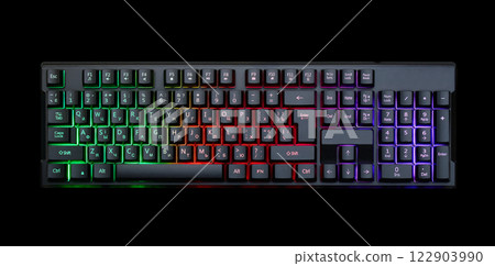 Gaming keyboard with RGB light on black Gaming keyboard with RGB light on black 122903990