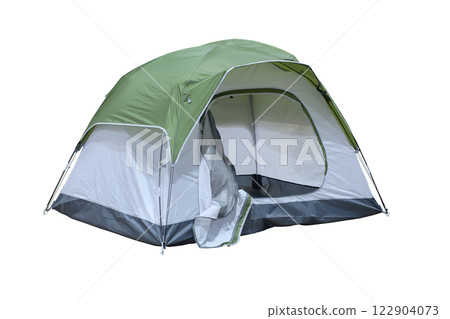 Object cutout open medium size tourist tent for camping on travel outdoor Object cutout open medium size tourist tent for camping on travel outdoor 122904073