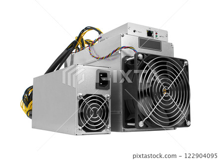 Cryptocurrency mining farm for bitcoin and altcoins mining. Isolated on white Cryptocurrency mining farm for bitcoin and altcoins mining. Isolated on white 122904095