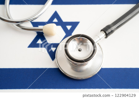 Stethoscope on Israel flag, business and finance. 122904129
