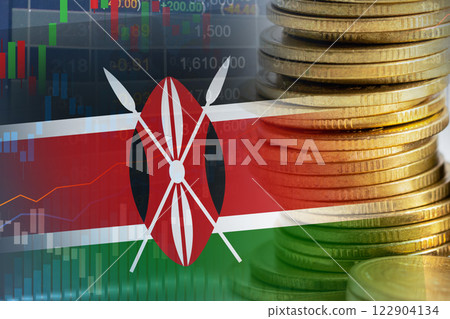 Stock market investment trading financial, coin and Kenya flag or Forex for analyze profit finance business trend data background. 122904134