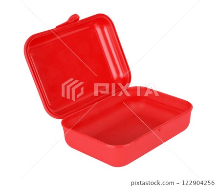 Plastic lunch box isolated on white 122904256